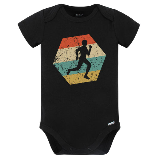 Cross Country Running Retro Distressed Hexagon Runner Baby Bodysuit (Black)