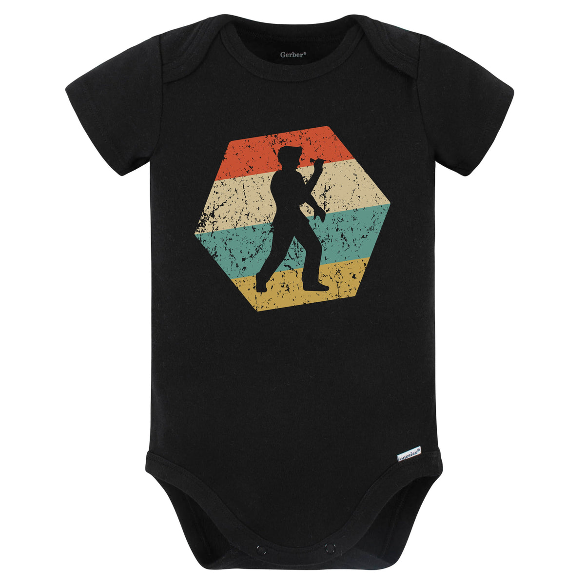 Darts Retro Distressed Hexagon Darts Player Baby Bodysuit (Black)