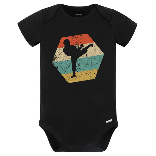 Martial Arts Retro Distressed Hexagon Tae Kwon Do Baby Bodysuit (Black)