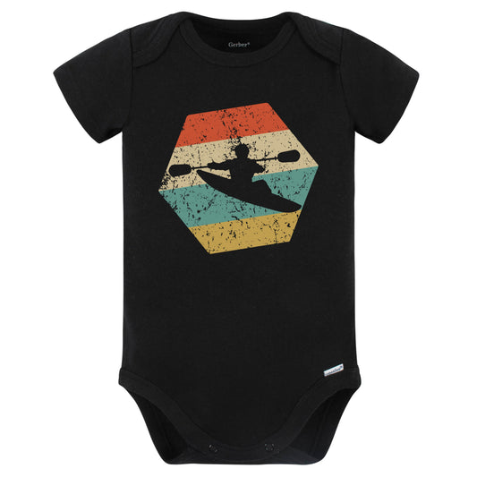 Kayak Retro Distressed Hexagon Kayaking Baby Bodysuit (Black)