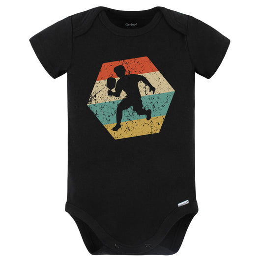 Pickleball Retro Distressed Hexagon Pickleball Player Baby Bodysuit (Black)