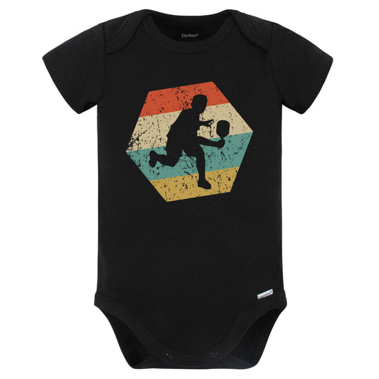 Pickleball Player Retro Distressed Hexagon Pickleball Baby Bodysuit (Black)