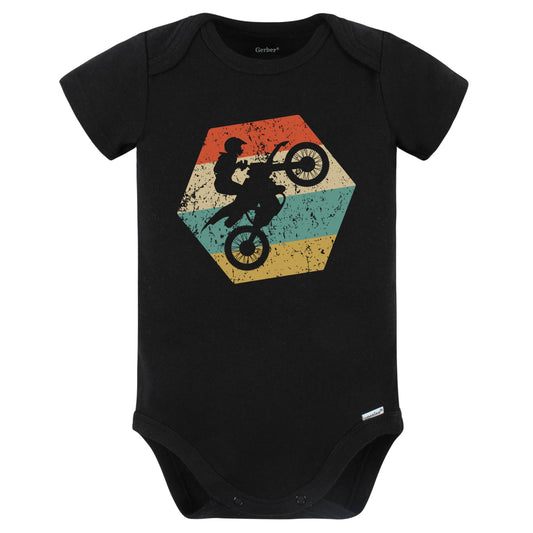 Motocross Retro Distressed Hexagon Motocross Rider Baby Bodysuit (Black)