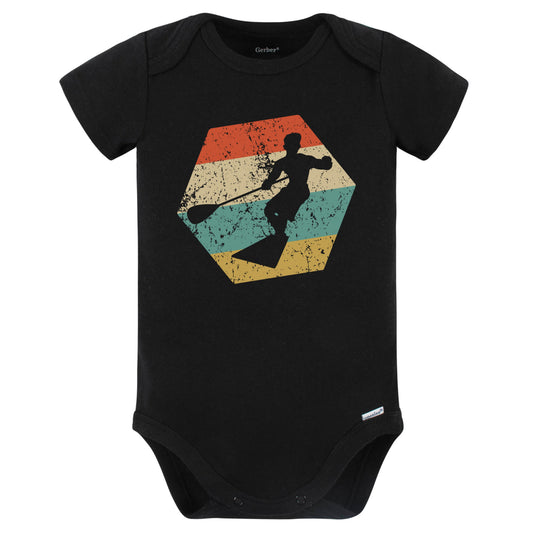 Paddleboarding Retro Distressed Hexagon Paddleboard Baby Bodysuit (Black)