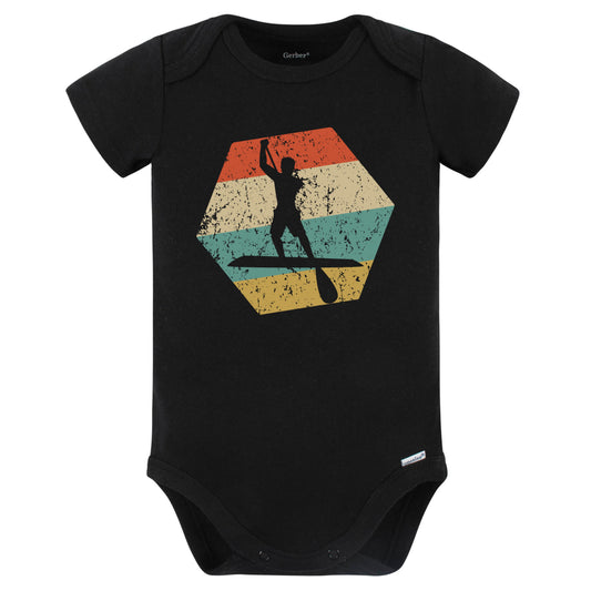Paddleboard Retro Distressed Hexagon Paddleboarding Baby Bodysuit (Black)
