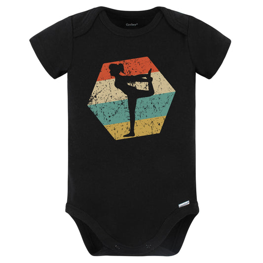Yoga Retro Distressed Hexagon Yoga Pose Baby Bodysuit (Black)