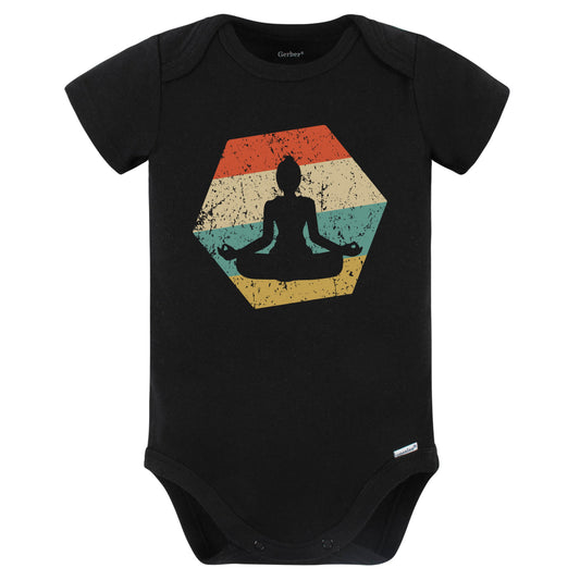 Yoga Pose Retro Distressed Hexagon Yoga Baby Bodysuit (Black)