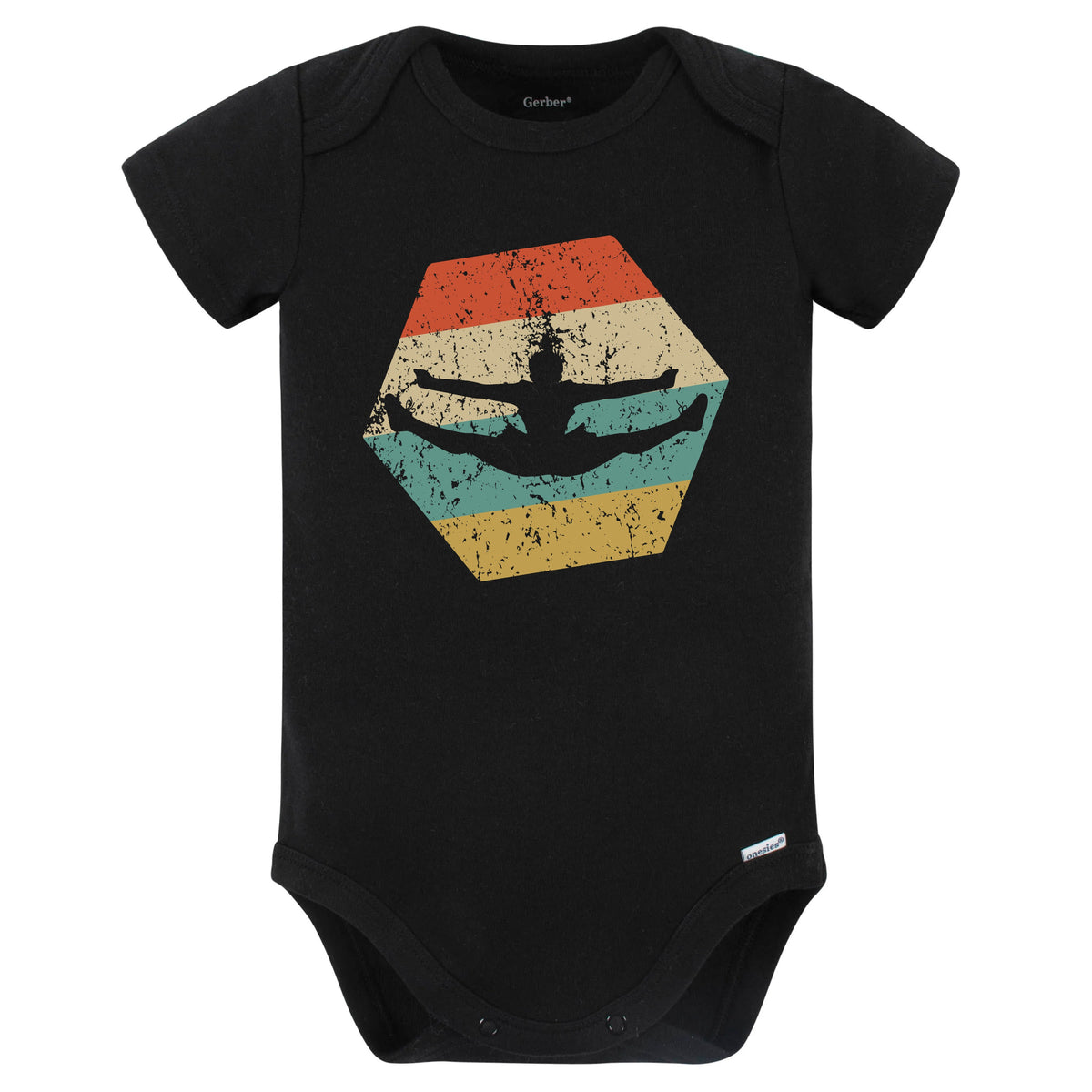 Cheerleading Retro Distressed Hexagon Cheerleader Baby Bodysuit (Black)