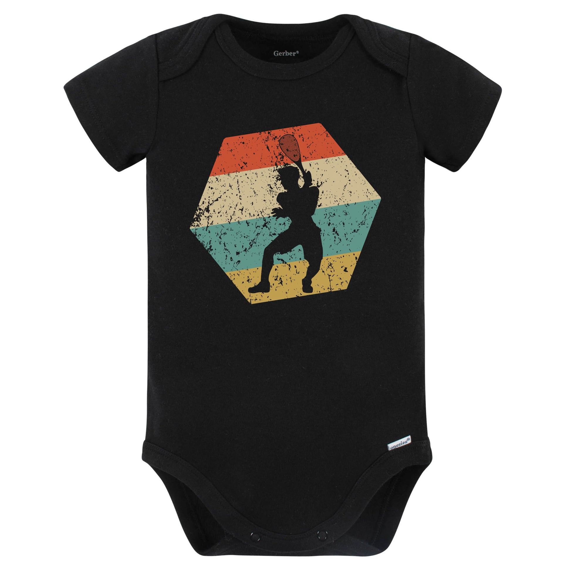 Squash Retro Distressed Hexagon Squash Player Baby Bodysuit (Black)
