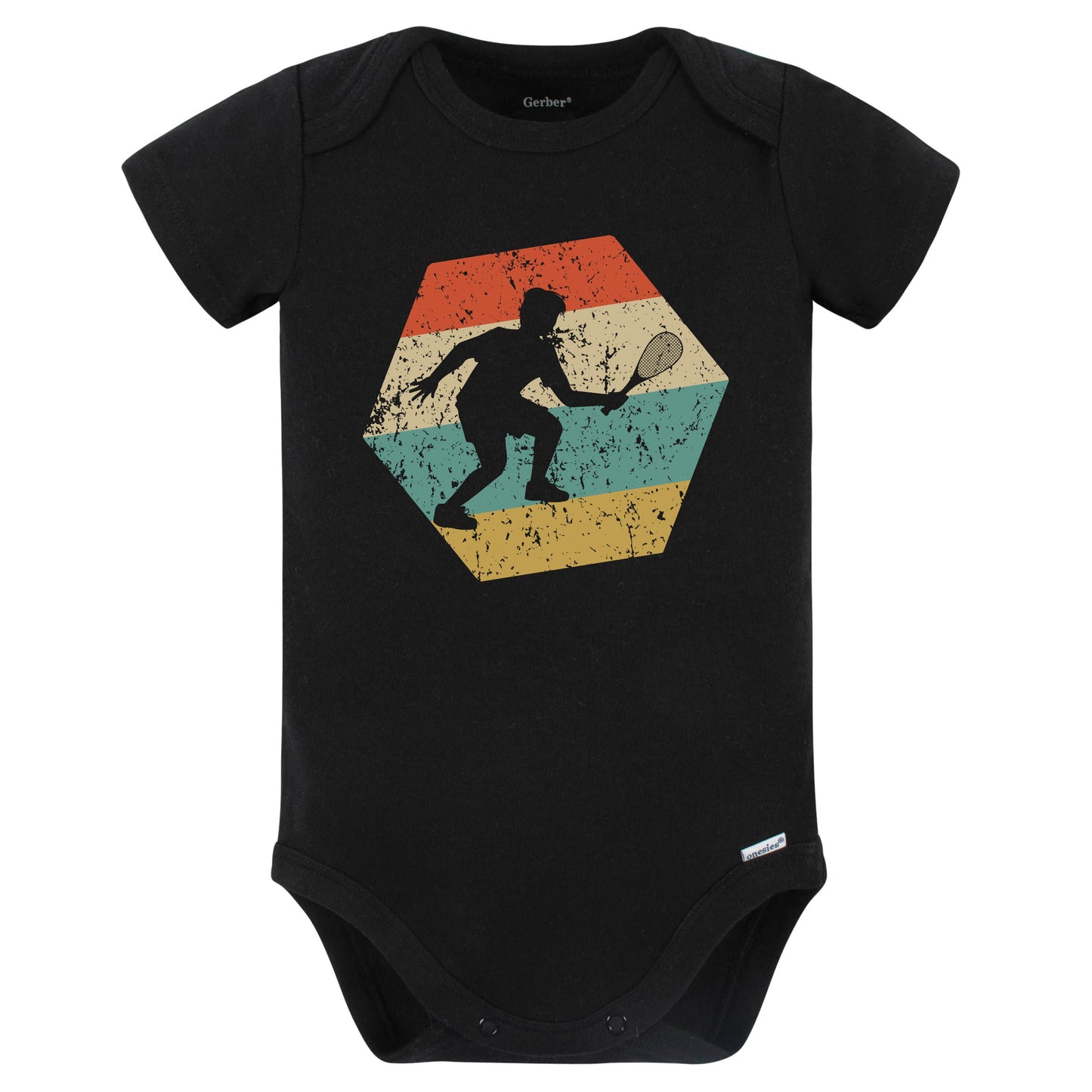 Squash Player Retro Distressed Hexagon Squash Baby Bodysuit (Black)