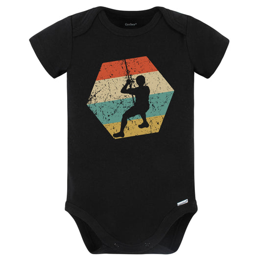 Rock Climber Retro Distressed Hexagon Rock Climbing Baby Bodysuit (Black)