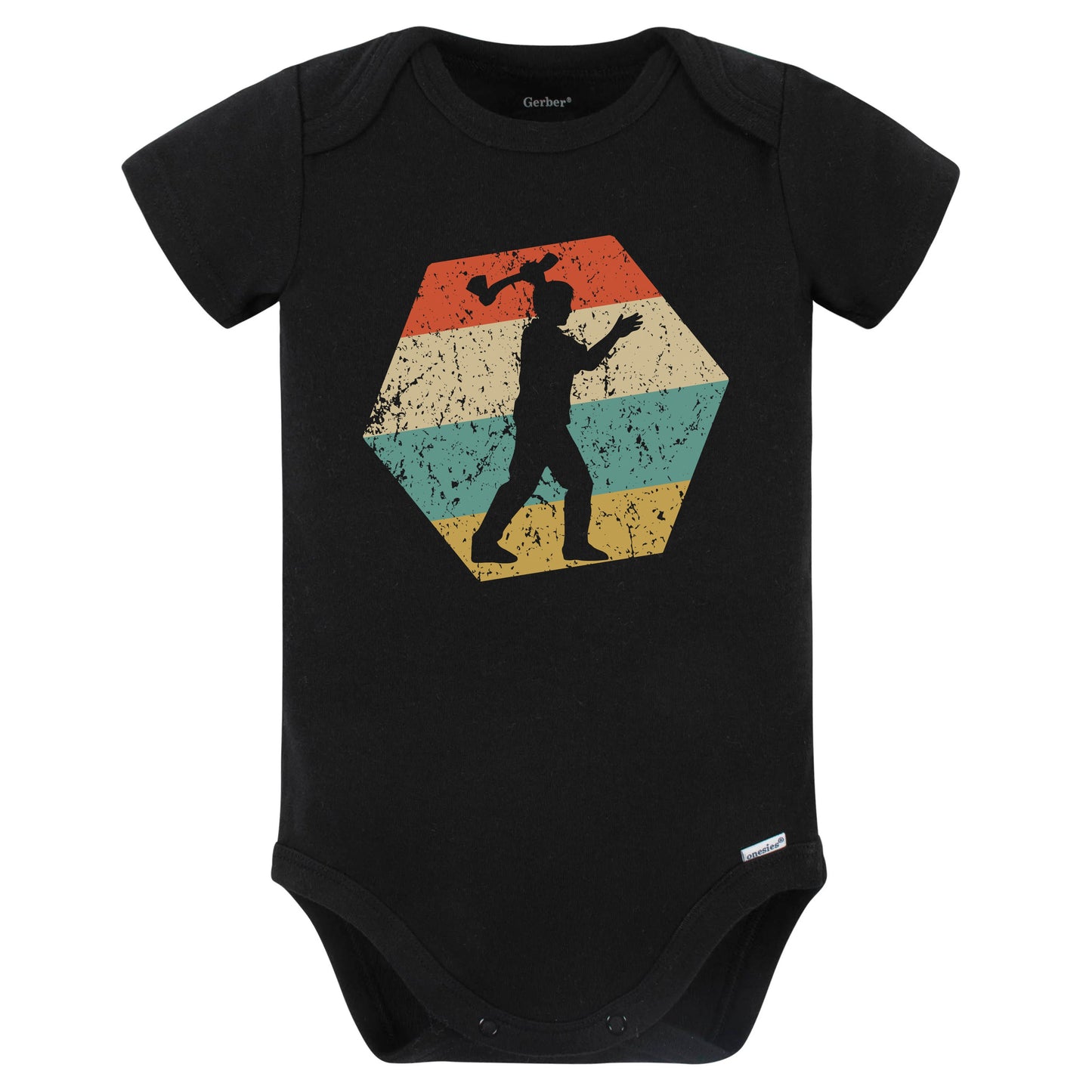 Axe Throwing Retro Distressed Hexagon Axe Thrower Baby Bodysuit (Black)