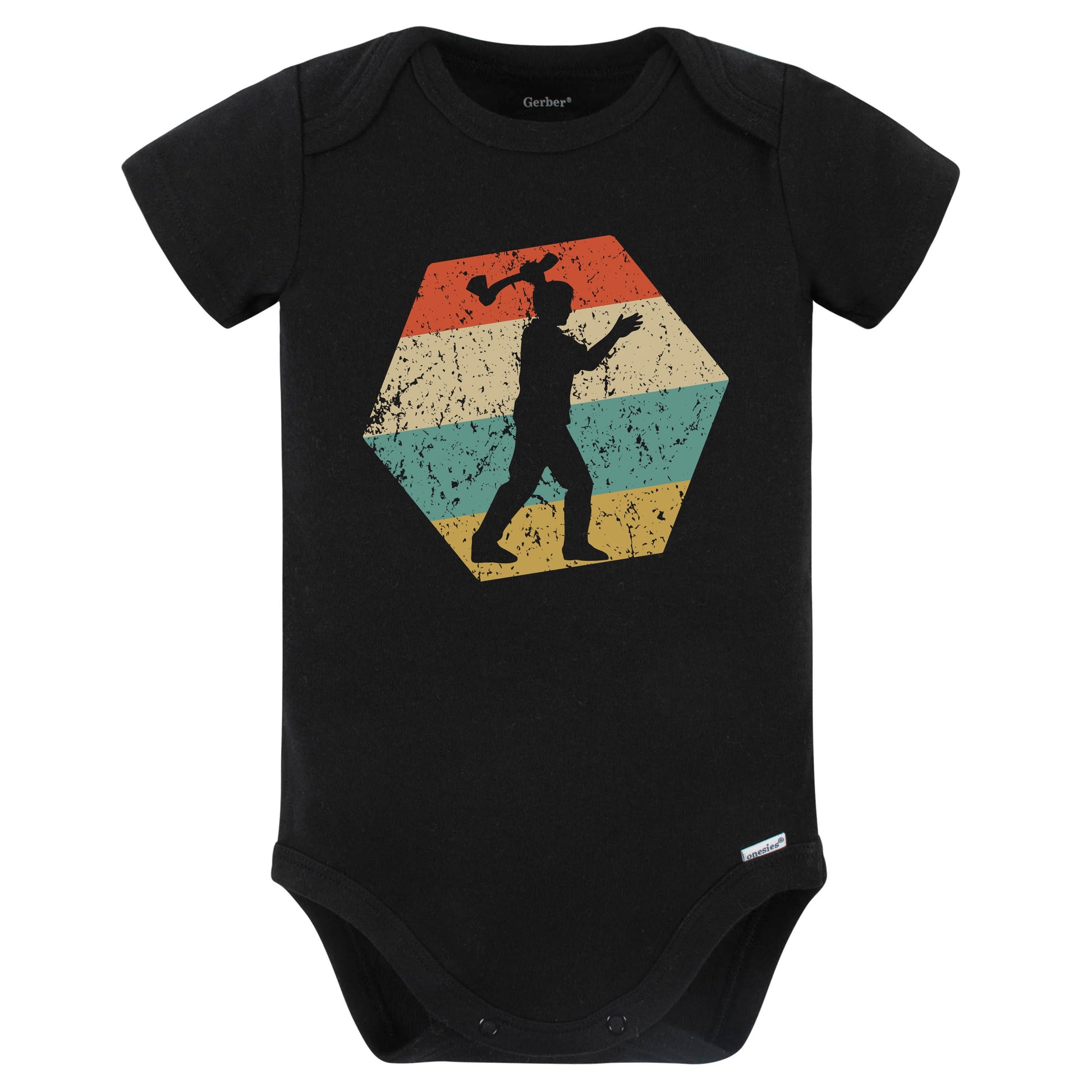 Axe Throwing Retro Distressed Hexagon Axe Thrower Baby Bodysuit (Black)