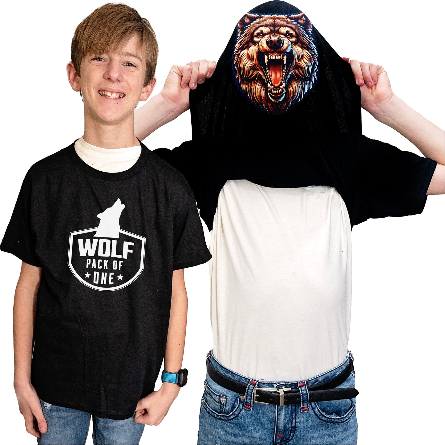Wolf Pack of One Flip Shirt - Funny Wolf Face T-Shirt Flip Tee