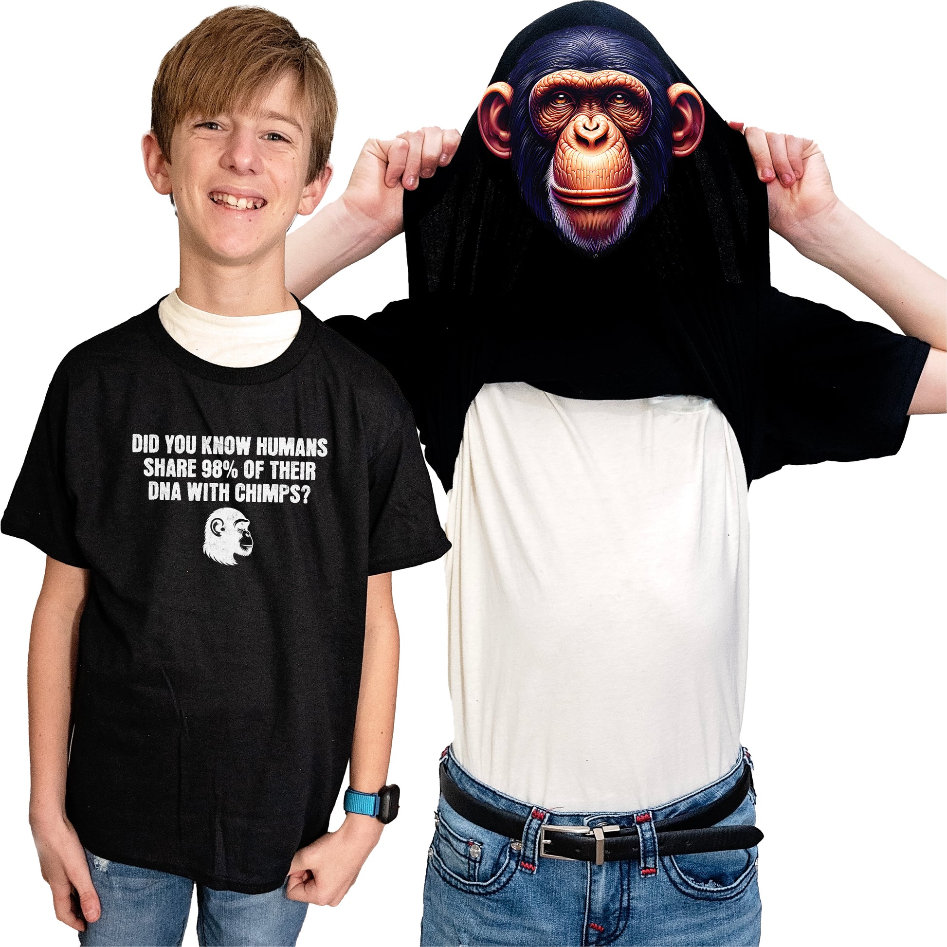 Humans Share 98% DNA with Chimps Flip Shirt - Chimpanzee Monkey T-Shirt