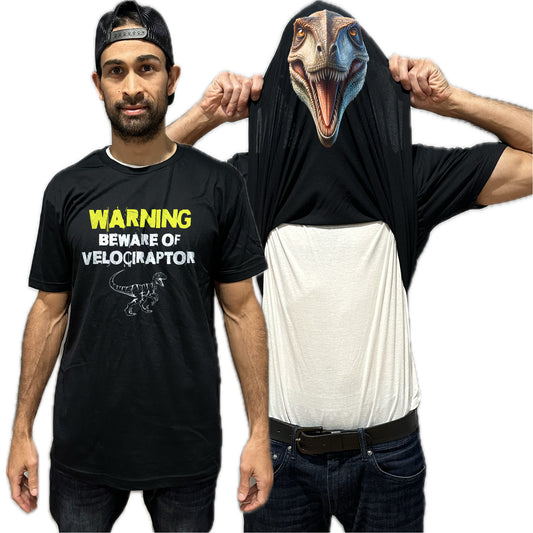Beware of Velociraptor Flip Shirt - Funny Dinosaur T-Shirt Flip Tee