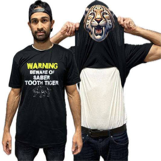 Beware of Saber Tooth Tiger Flip Shirt - Funny Smilodon T-Shirt Flip Tee