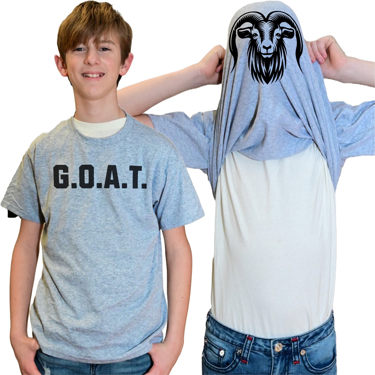 G.O.A.T Goat Flip Shirt - Funny Greatest Of All Time T-Shirt - Animal Face Flip Tee