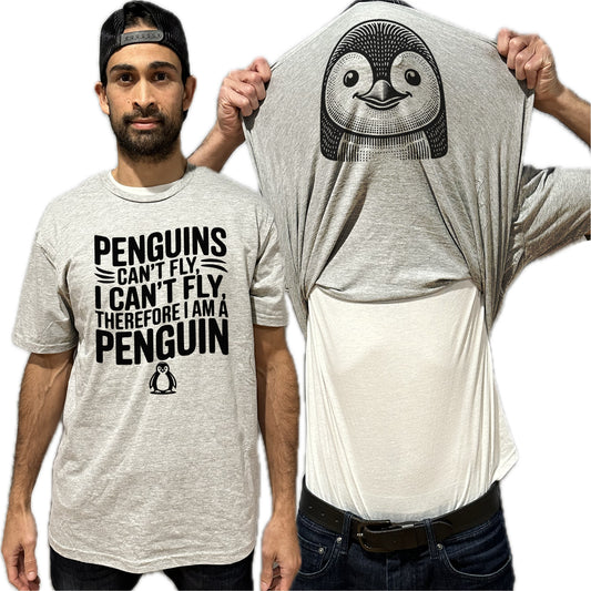 Penguins Can't Fly I Can't Fly Therefore I Am A Penguin Funny T-Shirt - Animal Face Flip Tee