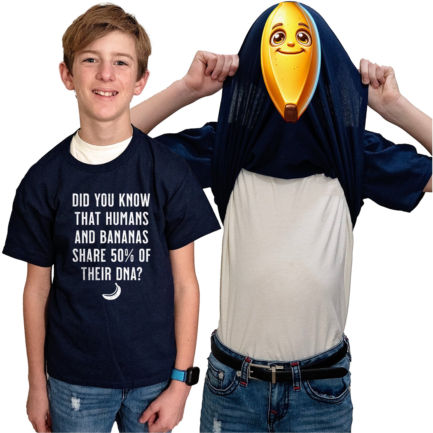 Humans Share 50% DNA with Bananas Flip Shirt - Funny Banana Face T-Shirt Flip Tee