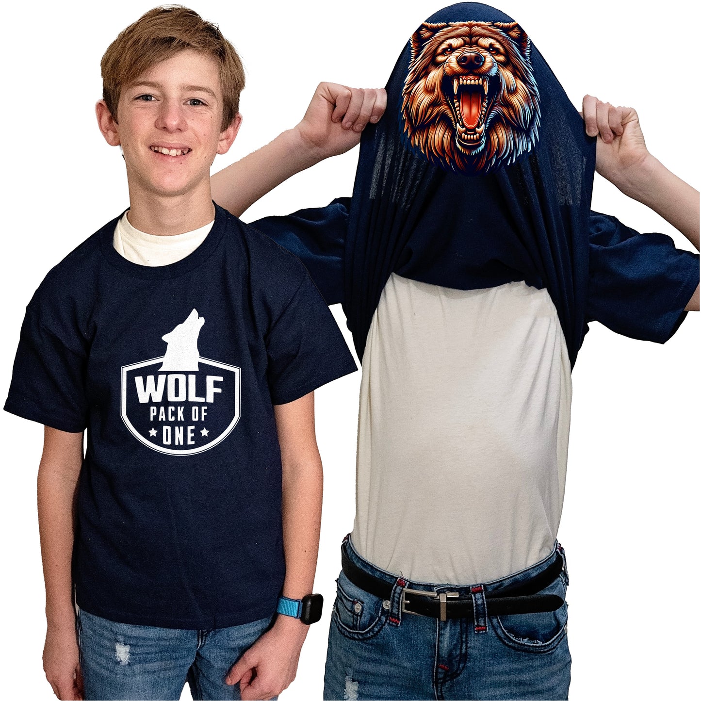 Wolf Pack of One Flip Shirt - Funny Wolf Face T-Shirt Flip Tee