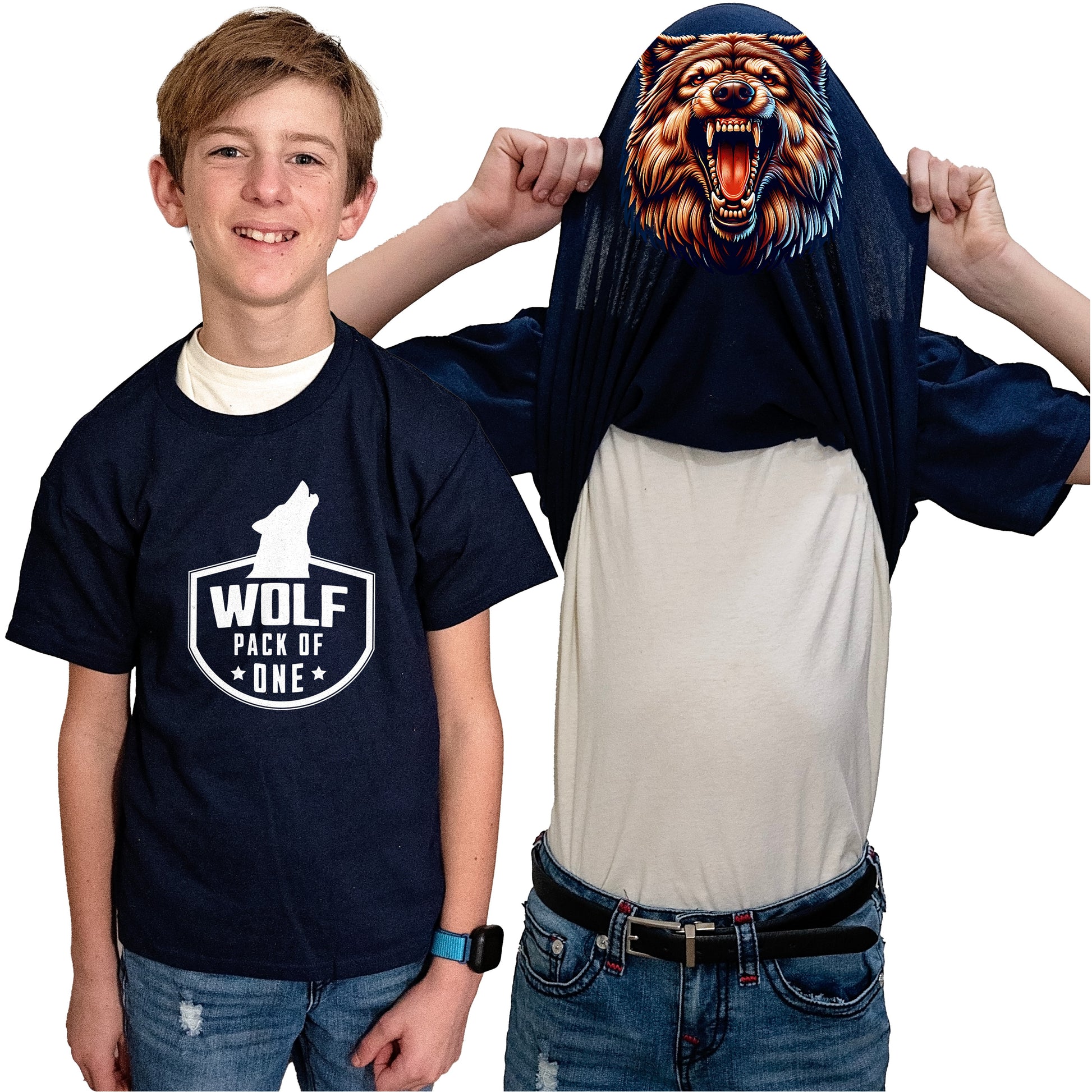 Wolf Pack of One Flip Shirt - Funny Wolf Face T-Shirt Flip Tee