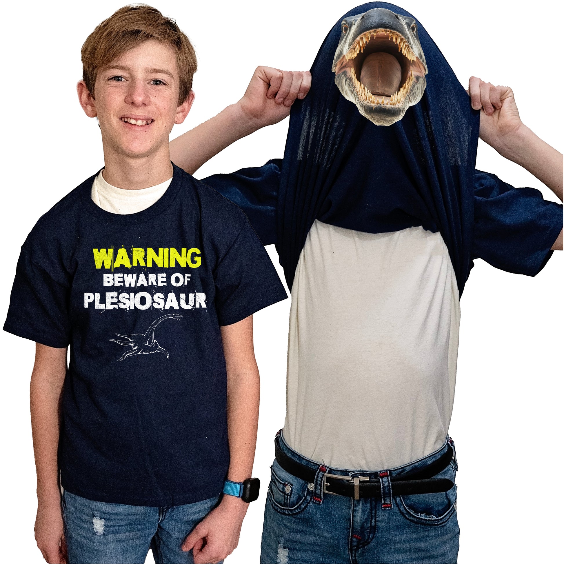 Beware of Plesiosaur Flip Shirt - Funny Dinosaur T-Shirt Flip Tee