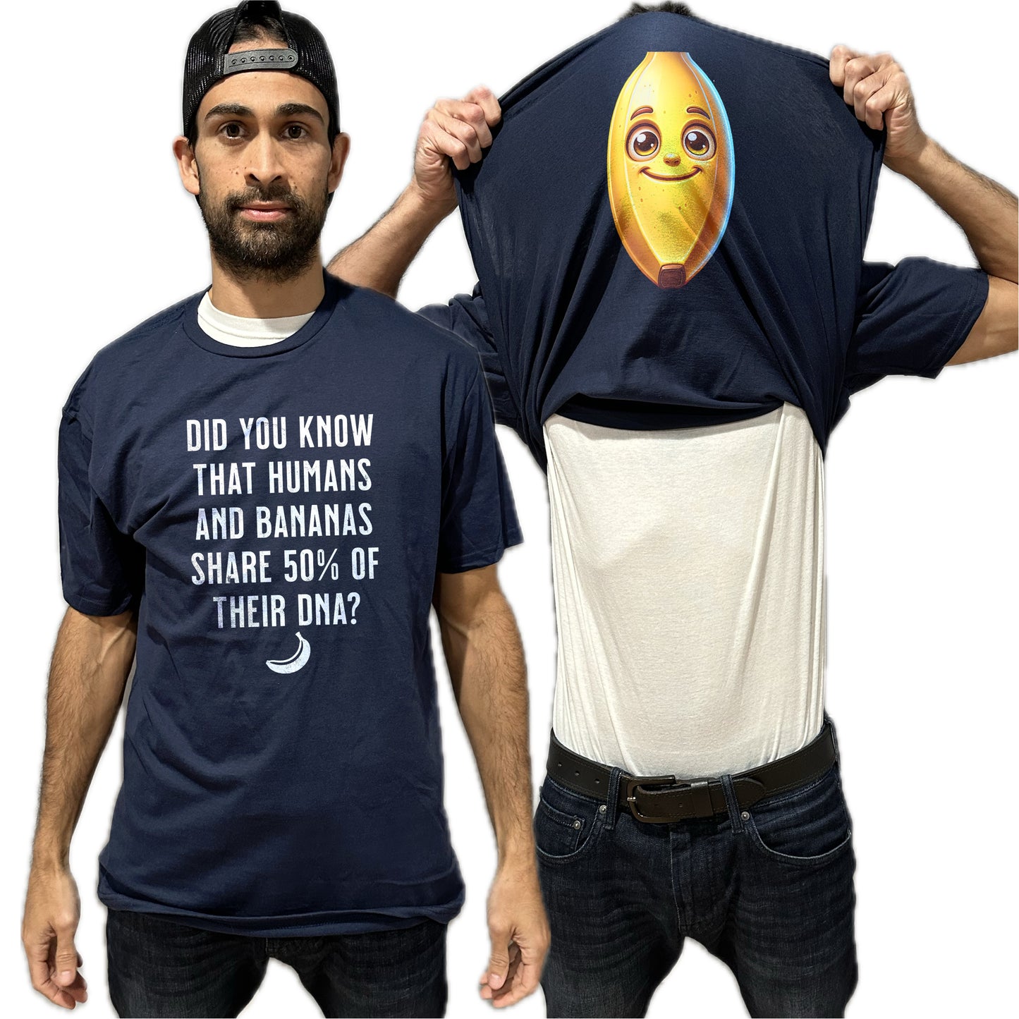Humans Share 50% DNA with Bananas Flip Shirt - Funny Banana Face T-Shirt Flip Tee