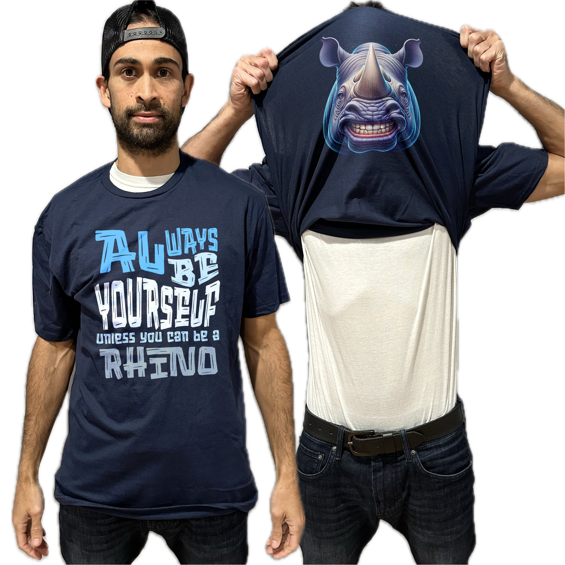 Always Be Yourself Unless You Can Be A Rhino Flip Shirt - Funny Rhinoceros Face T-Shirt Flip Tee
