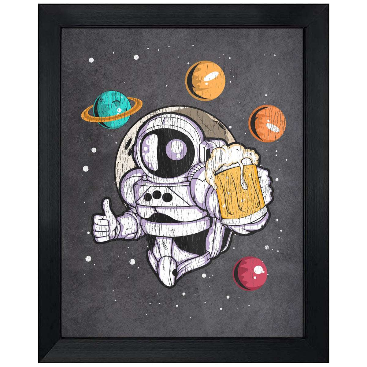 Astronaut With Beer Outer Space Spaceman Craft Beer Distressed 8"x10" Wall Art Print