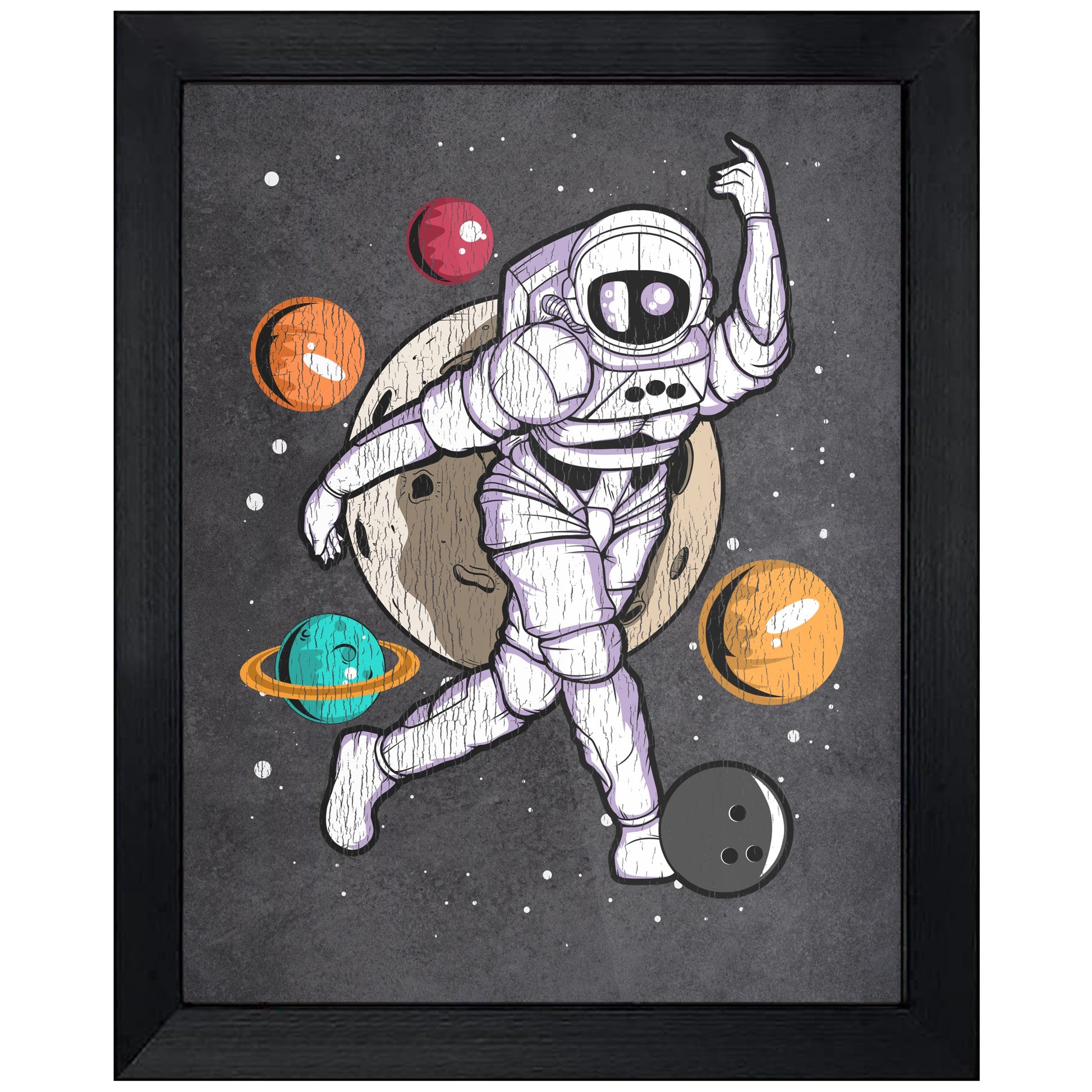 Bowling Astronaut Outer Space Spaceman Distressed 8"x10" Wall Art Print