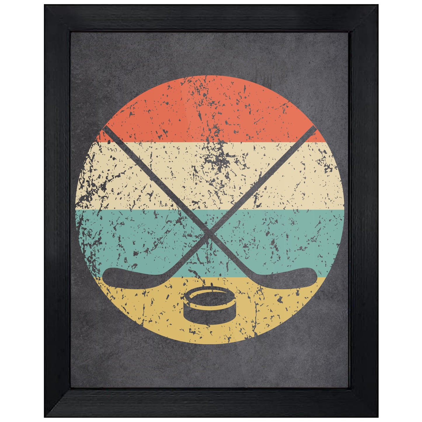 Crossed Hockey Sticks and Puck Sports Icon Retro 8"x10" Wall Art Print