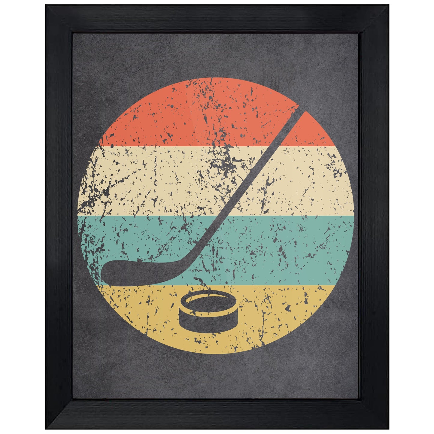 Hockey Stick and Puck Sports Icon Retro 8"x10" Wall Art Print