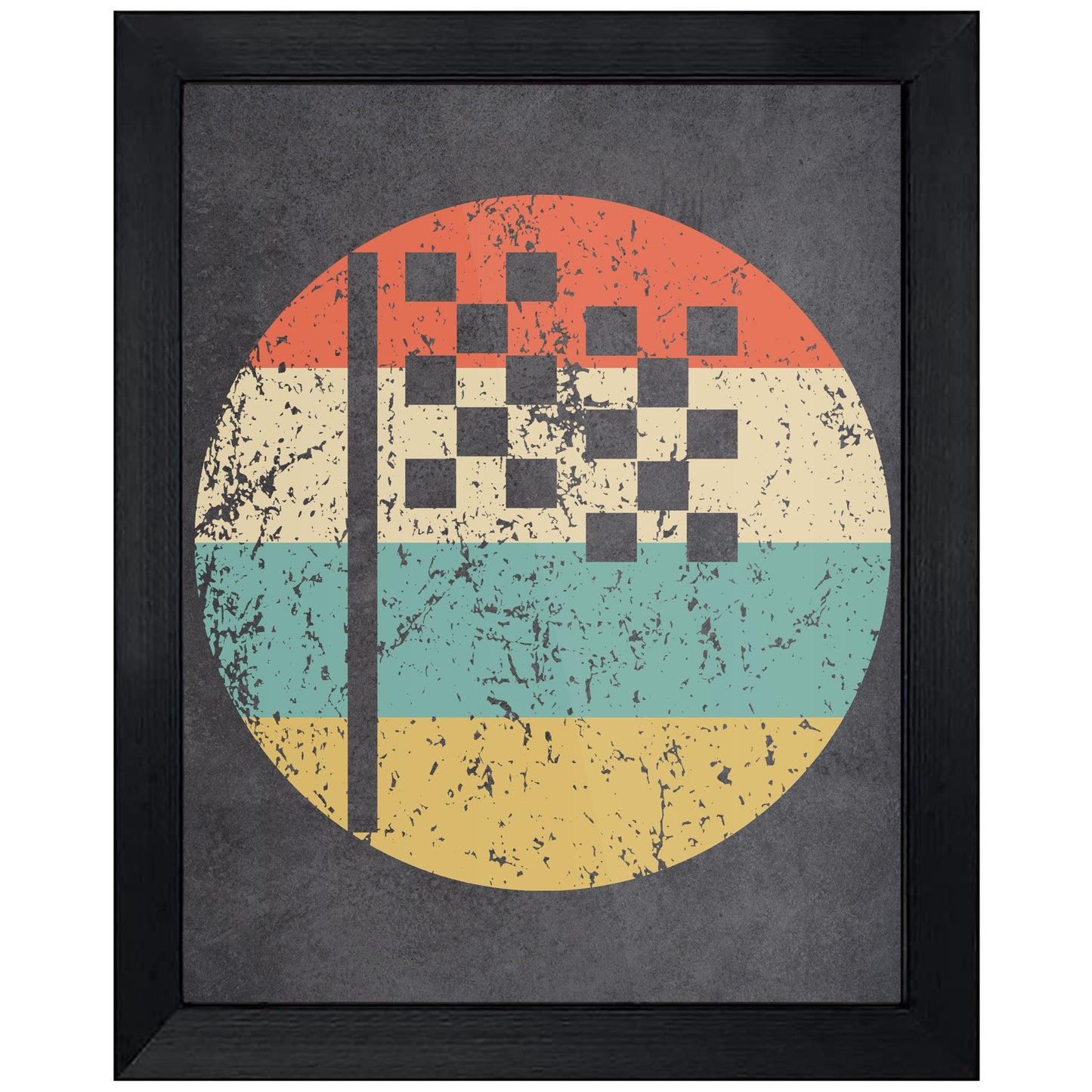 Checkered Flag Car Racing Icon Retro 8"x10" Wall Art Print
