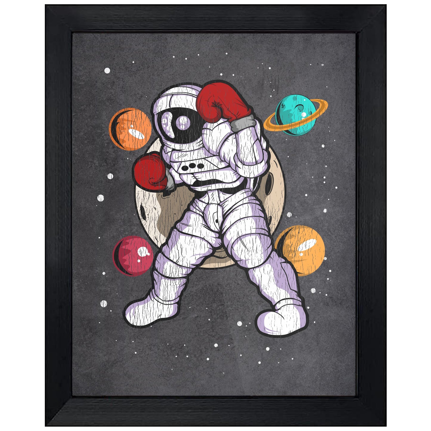Boxing Astronaut Outer Space Spaceman Distressed 8"x10" Wall Art Print