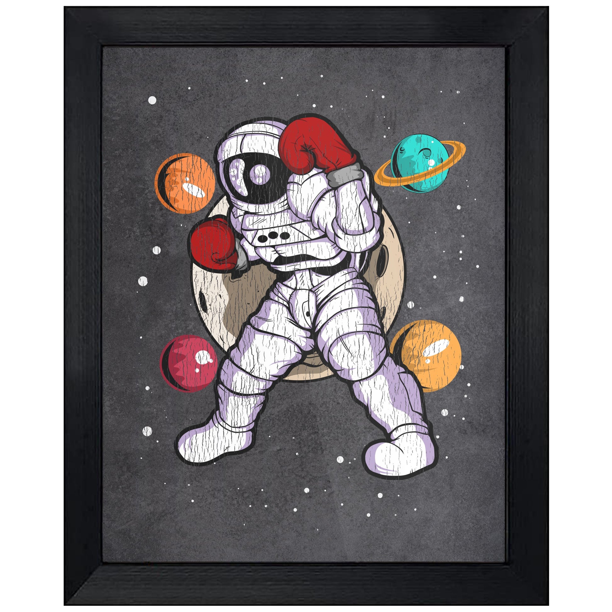 Boxing Astronaut Outer Space Spaceman Distressed 8"x10" Wall Art Print