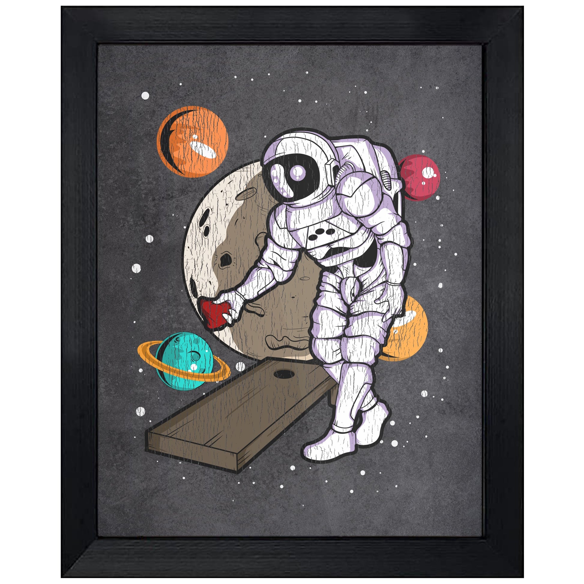 Cornhole Astronaut Outer Space Spaceman Distressed 8"x10" Wall Art Print