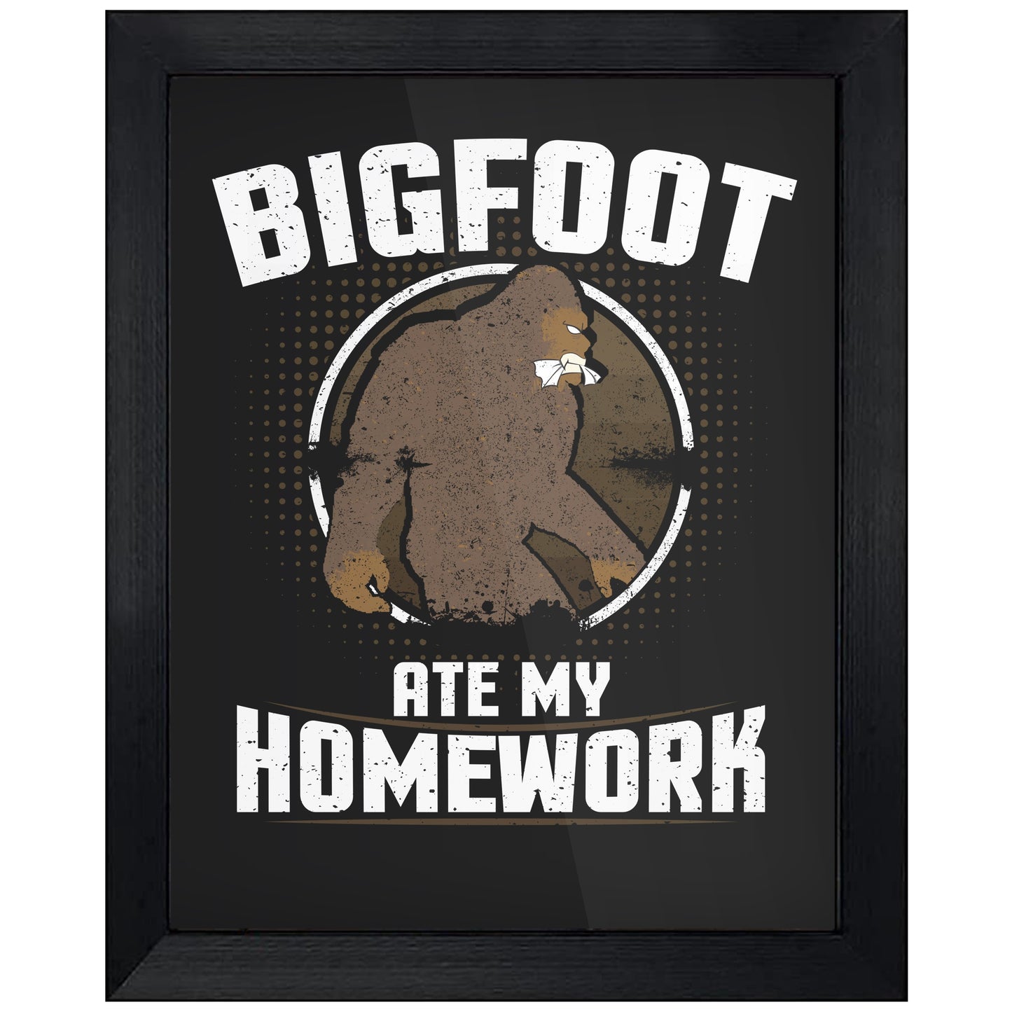 Bigfoot Ate My Homework Funny Sasquatch 8"x10" Wall Art Print