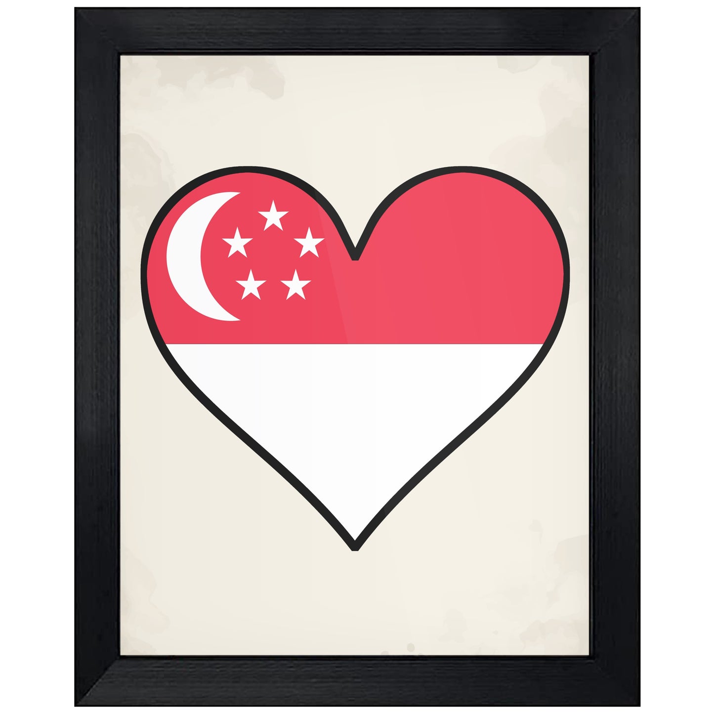 Singaporean Flag Heart Flag of Singapore 8"x10" Wall Art Print