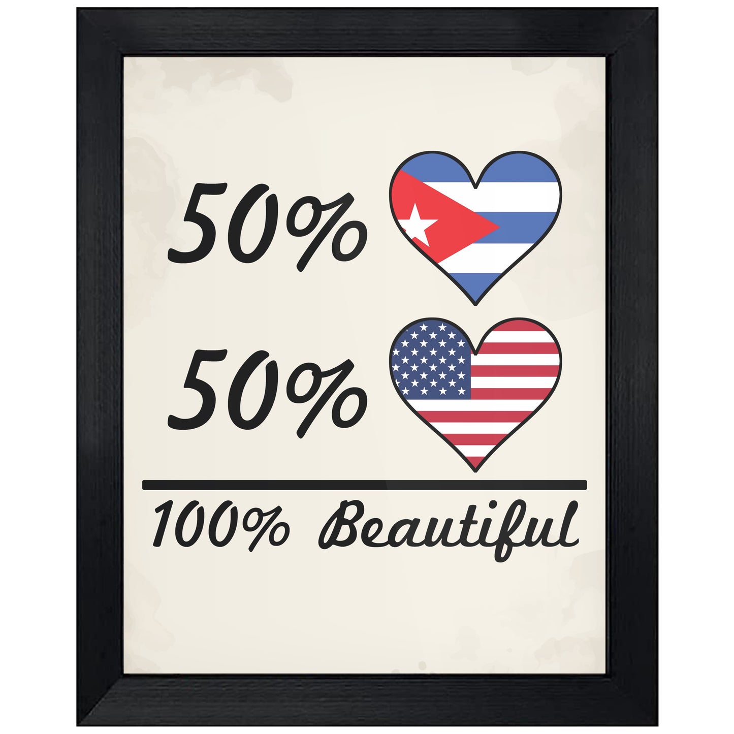 50% Cuban 50% American 100% Beautiful Cuba Flag Heart 8"x10" Wall Art Print