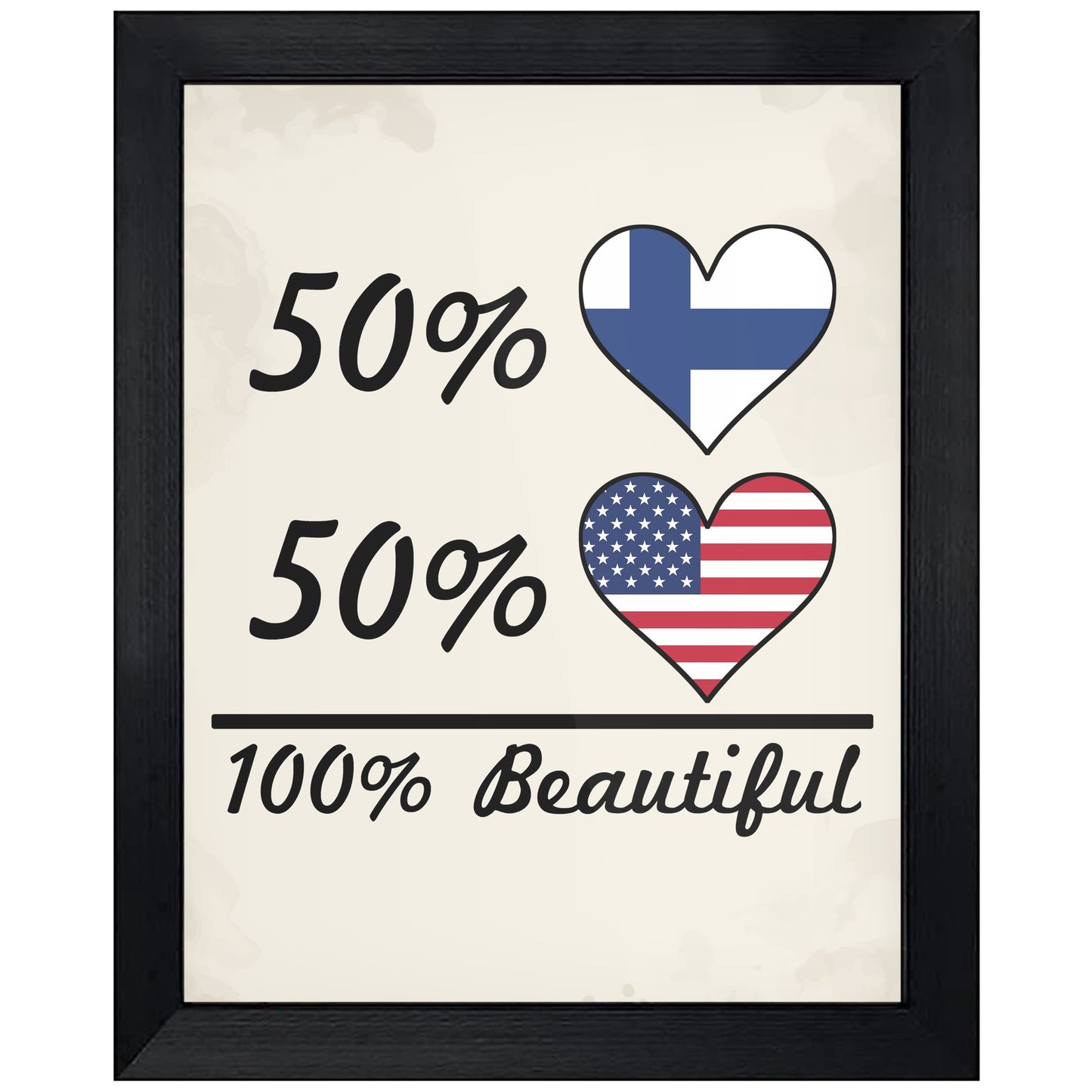 50% Finnish 50% American 100% Beautiful Finland Flag Heart 8"x10" Wall Art Print