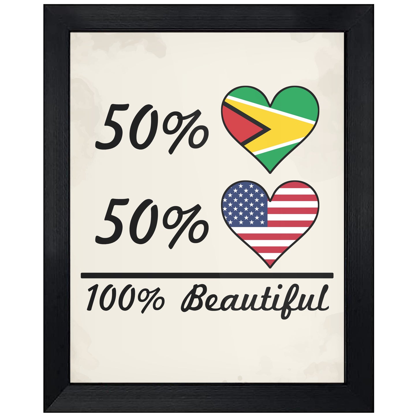 50% Guyanese 50% American 100% Beautiful Guyana Flag Heart 8"x10" Wall Art Print