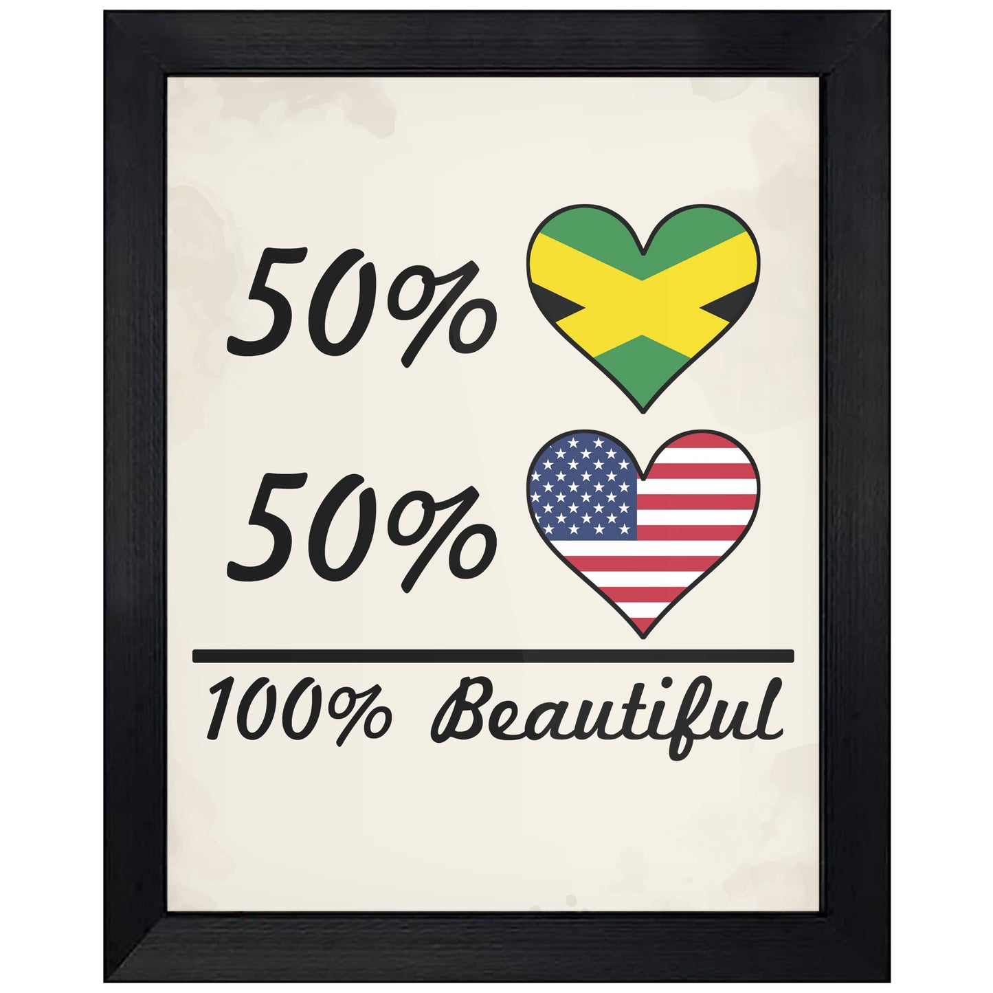 50% Jamaican 50% American 100% Beautiful Jamaica Flag Heart 8"x10" Wall Art Print