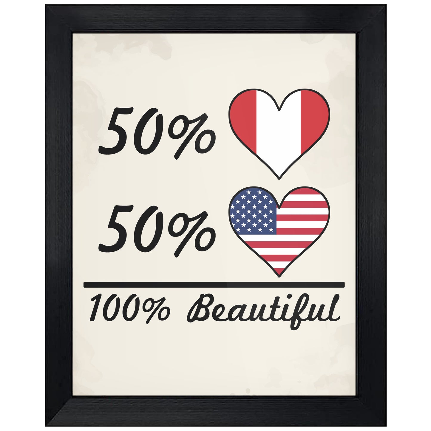 50% Peruvian 50% American 100% Beautiful Peru Flag Heart 8"x10" Wall Art Print