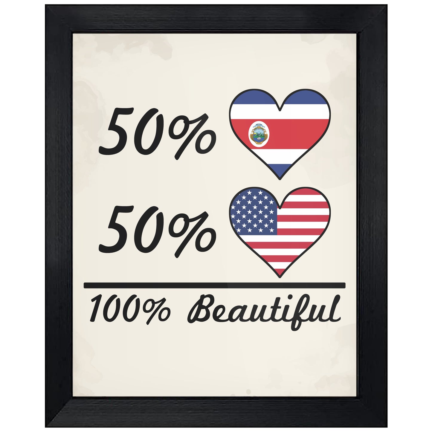 50% Costa Rican 50% American 100% Beautiful Costa Rica Flag Heart 8"x10" Wall Art Print