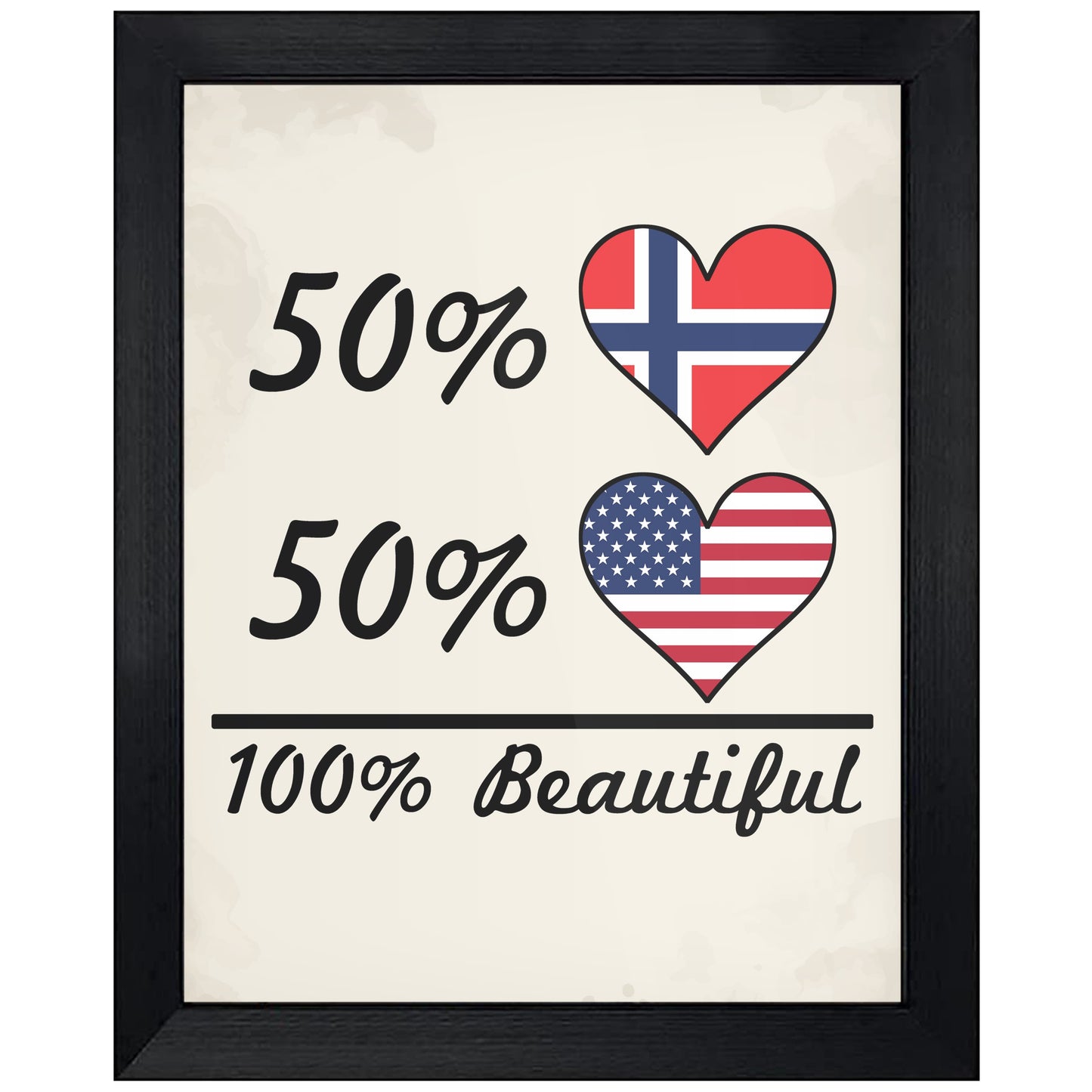 50% Norwegian 50% American 100% Beautiful Norway Flag Heart 8"x10" Wall Art Print
