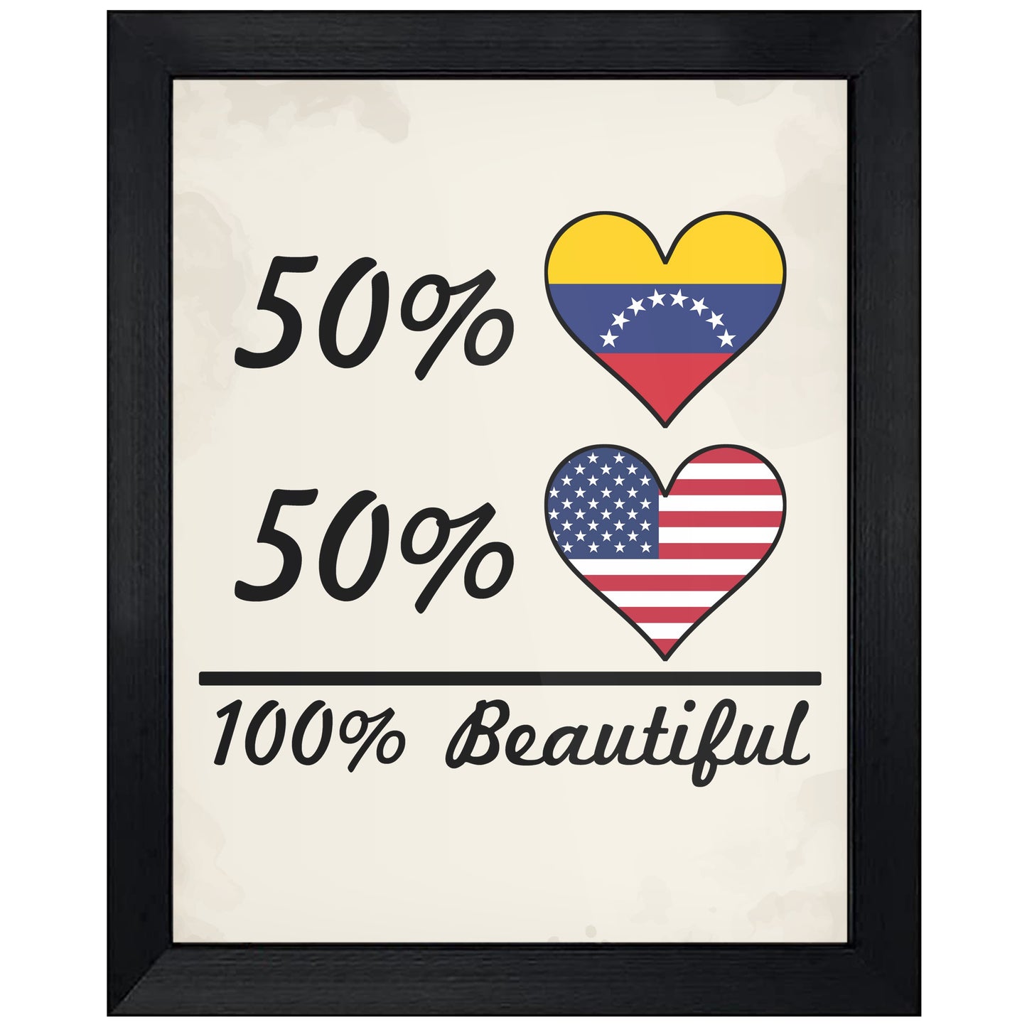 50% Venezuelan 50% American 100% Beautiful Venezuela Flag Heart 8"x10" Wall Art Print