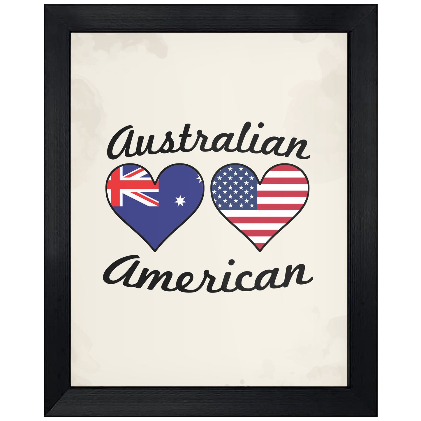 Australian American Flag Hearts 8"x10" Wall Art Print