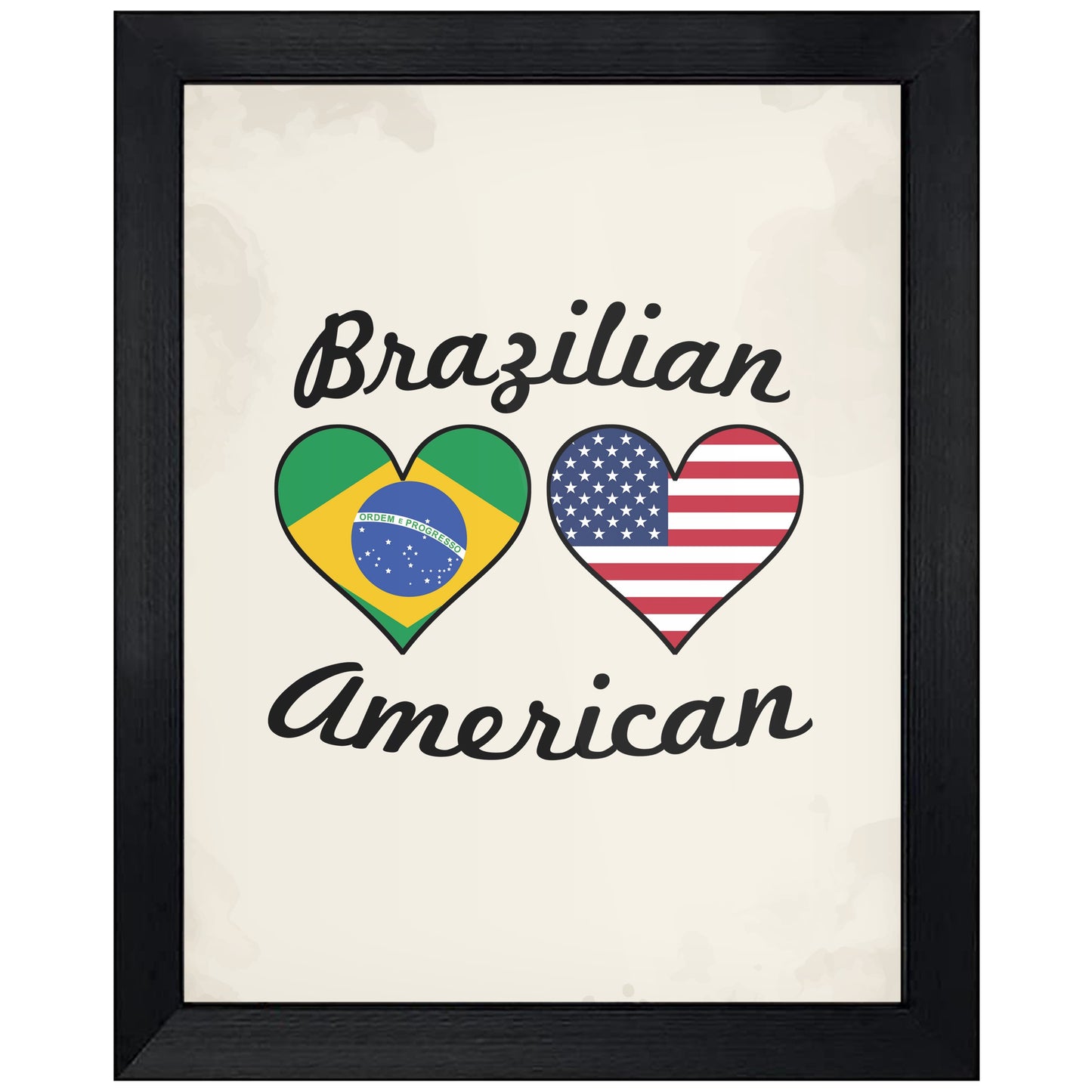 Brazilian American Flag Hearts 8"x10" Wall Art Print