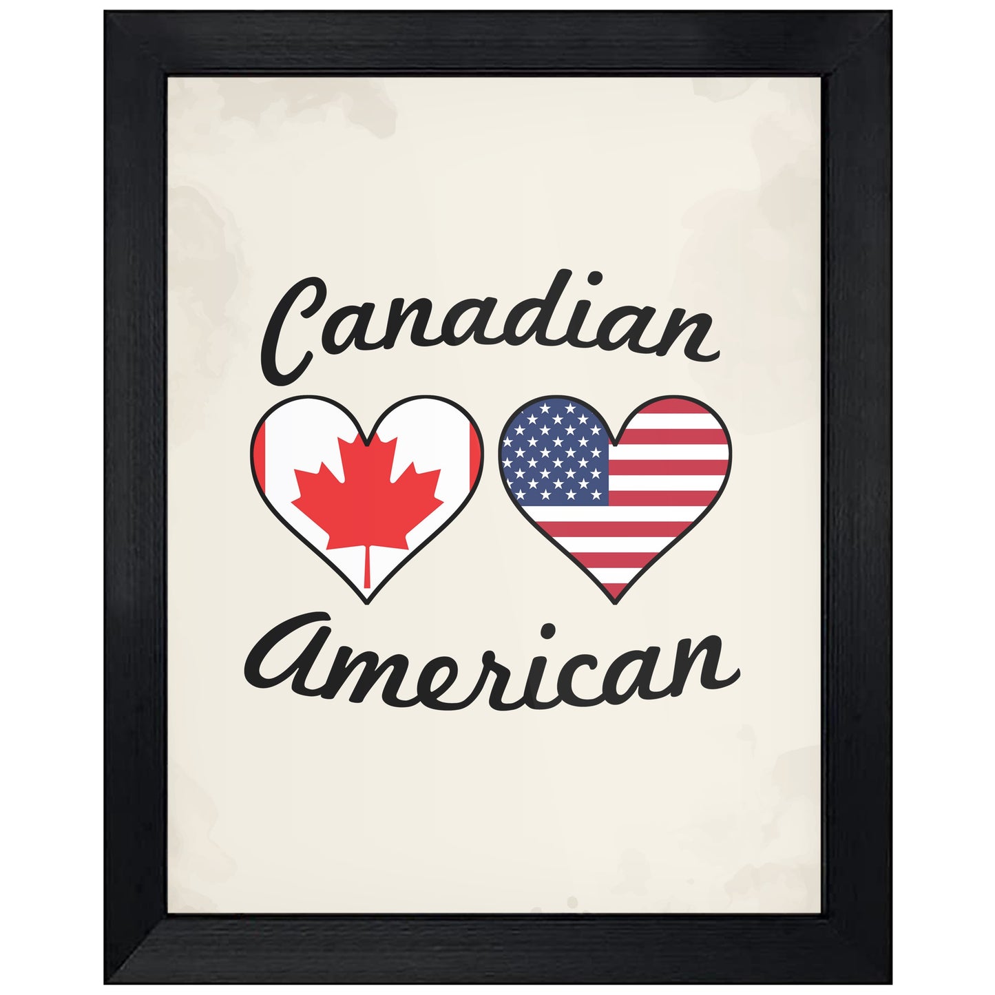 Canadian American Flag Hearts 8"x10" Wall Art Print